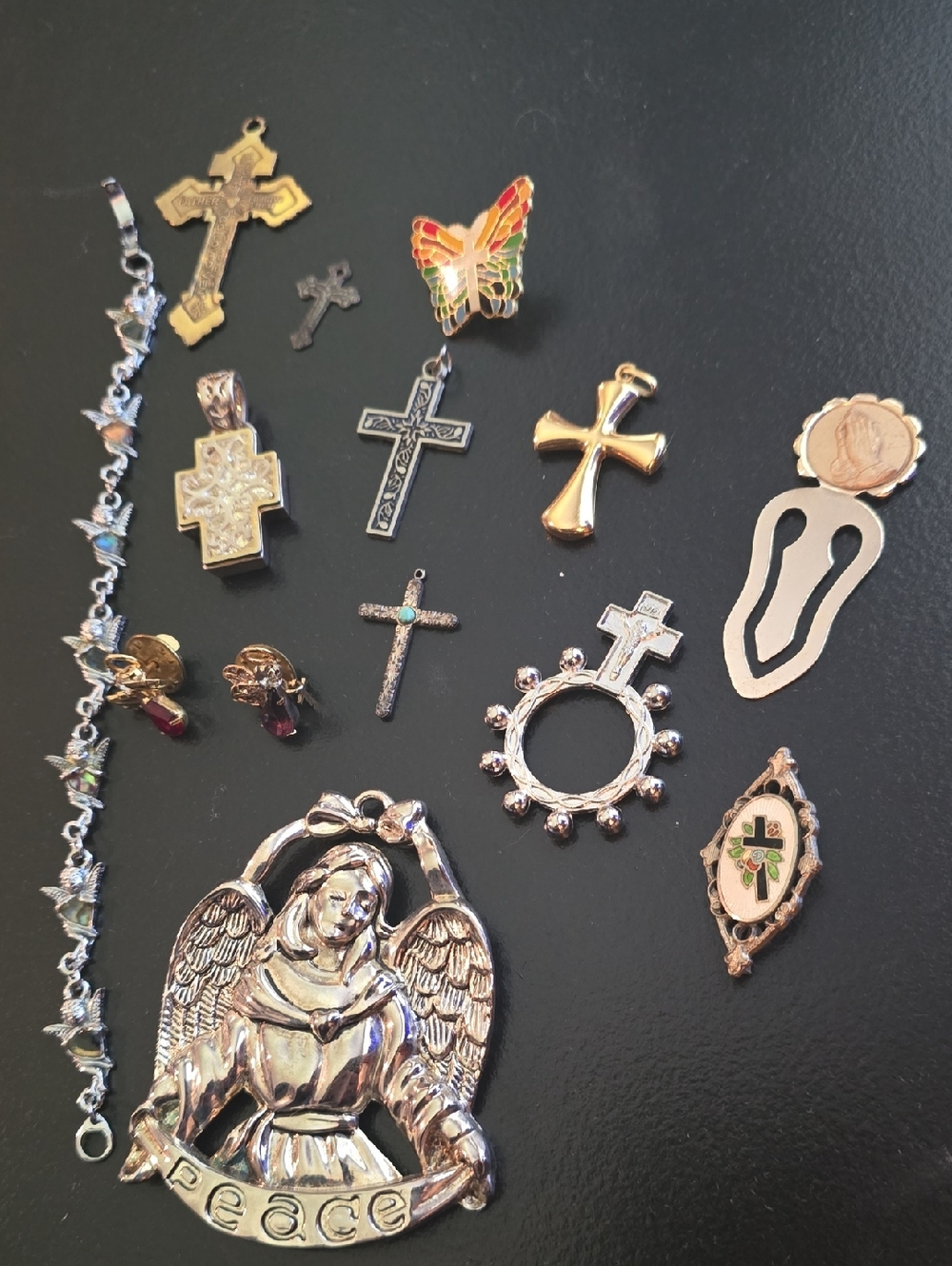 Religious Cross and Angel Charm Collection — Gold & Silver Tones